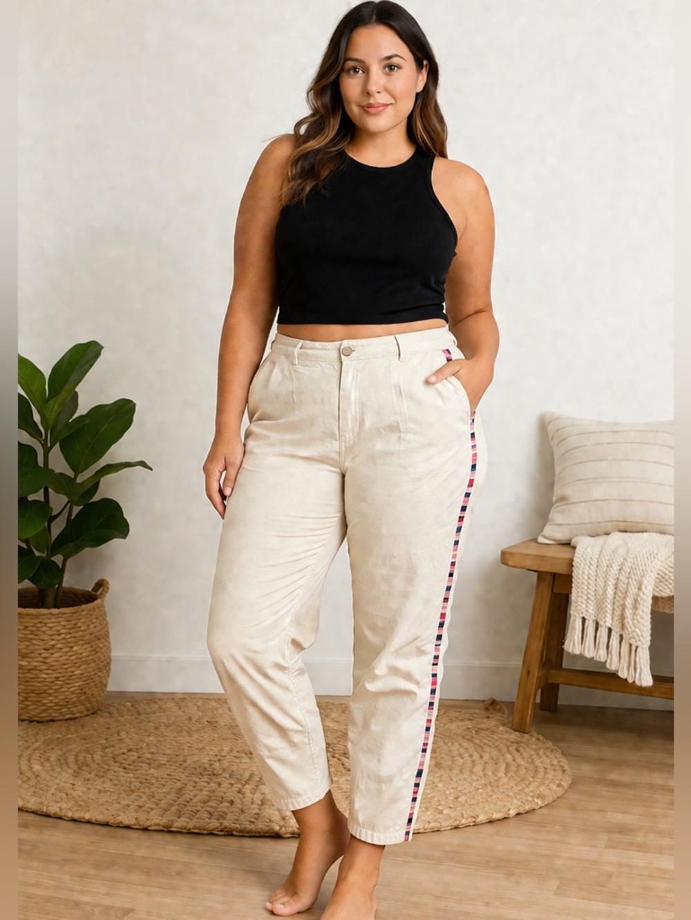 GAP Cream Chinos with Red & Black Side Stripe